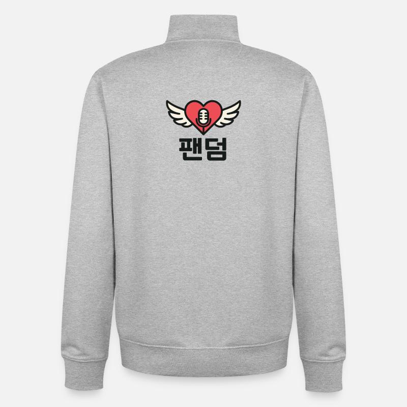 K-Pop Heart with Wing and Microphone Design - Unisex Organic Zip Sweatshirt by Stanley/Stella - heather grey