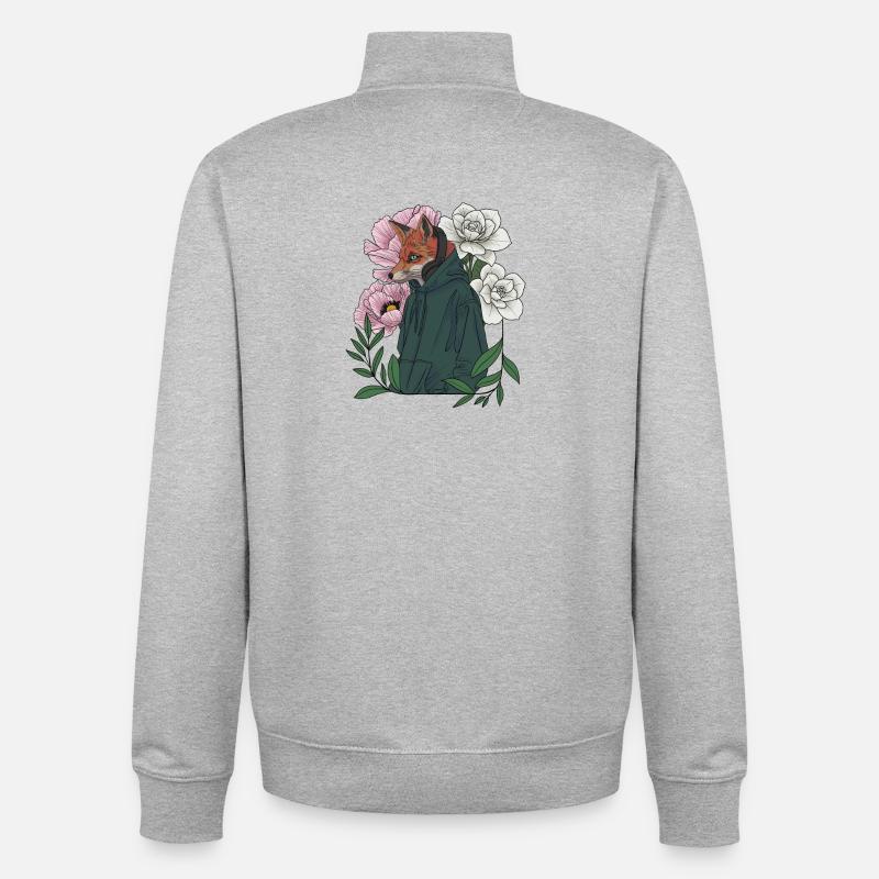Fuchs mit Blumen und Hoodie - Unisex Organic Zip Sweatshirt von Stanley/Stella - Grau meliert