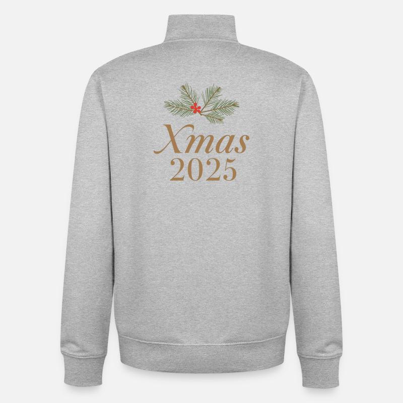Noël d’or 2025 – Conception de gui - Sweat zippé unisexe en coton bio Stanley/Stella - gris chiné