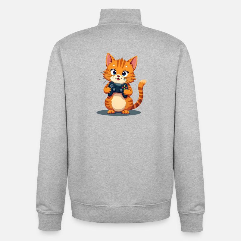Kitten with game controller - Unisex Organic Zip Sweatshirt by Stanley/Stella - heather grey