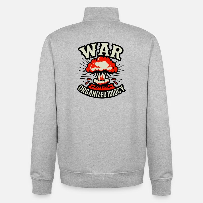 WAR – Idiotie organisée - Sweat zippé unisexe en coton bio Stanley/Stella - gris chiné