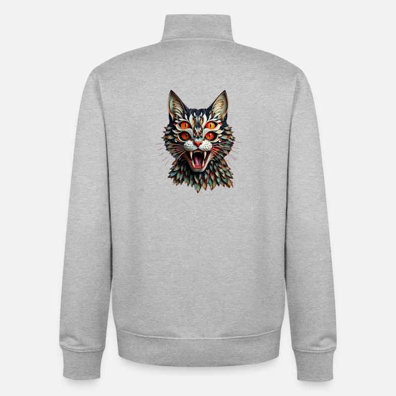 Creepy Cat – Cauchemar en fourrure - Sweat zippé unisexe en coton bio Stanley/Stella - gris chiné