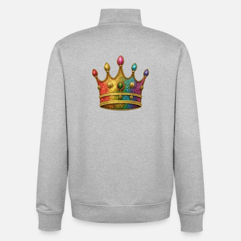 Motif de couronne royale arc-en-ciel vibrant - Sweat zippé unisexe en coton bio Stanley/Stella - gris chiné