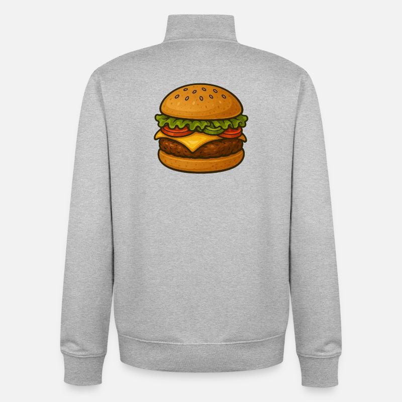 Expressive burger design with green accents - Unisex Organic Zip Sweatshirt by Stanley/Stella - heather grey