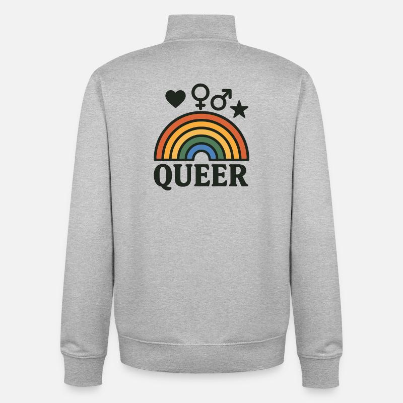 Icône arc-en-ciel avec des icônes LGBTQ+ - Sweat zippé unisexe en coton bio Stanley/Stella - gris chiné