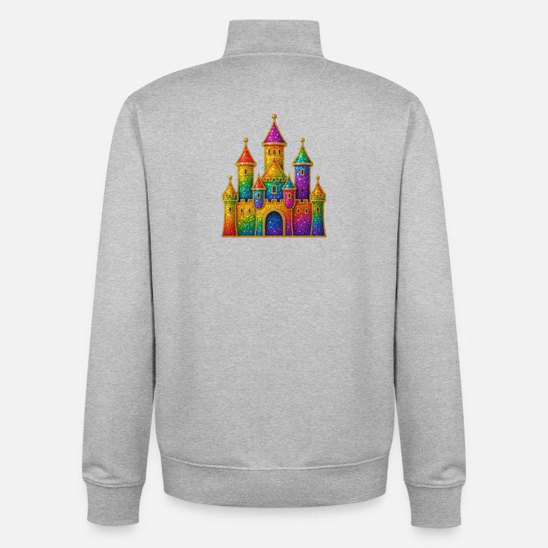 Rainbow Glitter Castle Design - Unisex Organic Zip Sweatshirt by Stanley/Stella - heather grey