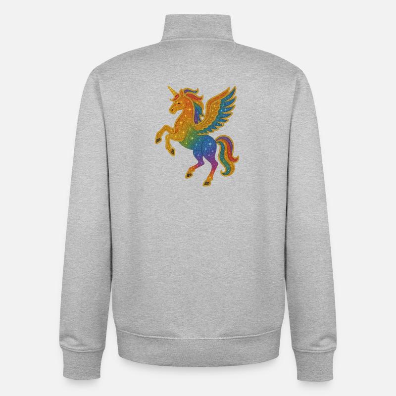 Illustration de Pégase arc-en-ciel scintillant - Sweat zippé unisexe en coton bio Stanley/Stella - gris chiné
