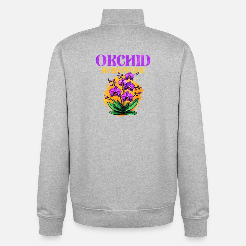 Conception de murmure d'orchidée - Sweat zippé unisexe en coton bio Stanley/Stella - gris chiné