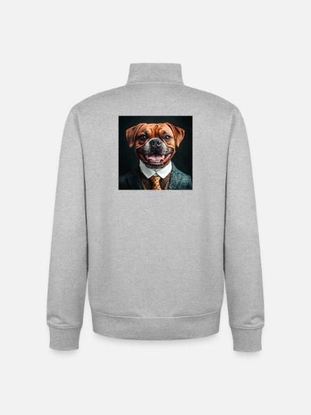 Elegantly dressed dog in business suit - Unisex Organic Zip Sweatshirt by Stanley/Stella - heather grey