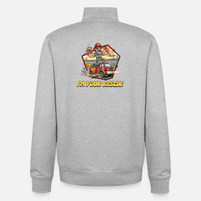 Sauvetage Pompier Aventure Design - Sweat zippé unisexe en coton bio Stanley/Stella - gris chiné