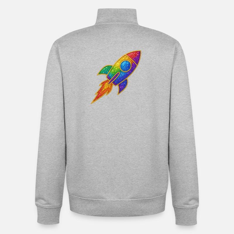 Rainbow Rocket Glitter Design - Unisex Organic Zip Sweatshirt by Stanley/Stella - heather grey
