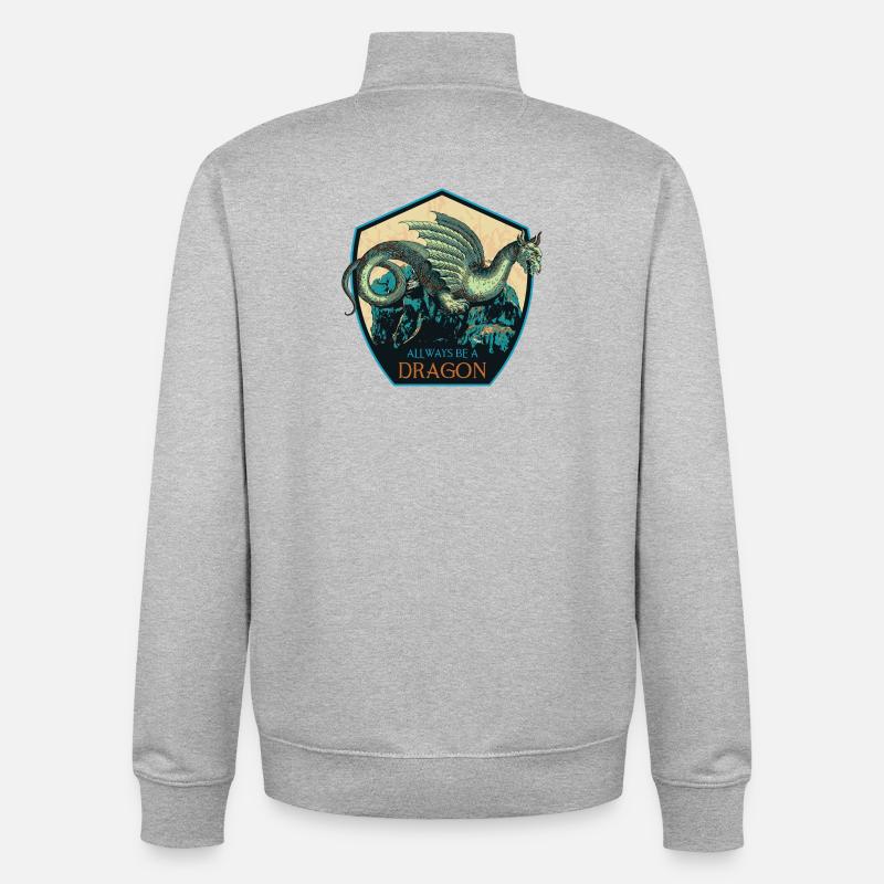 Ecusson Dragon Mythique et Éléments Magiques - Sweat zippé unisexe en coton bio Stanley/Stella - gris chiné