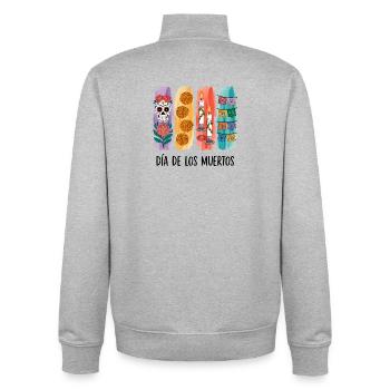 Vivid Día de los Muertos Floral Candles Halloween  - Unisex Organic Zip Sweatshirt by Stanley/Stella - heather grey - Back - AI Model Male 185 light (185cm)