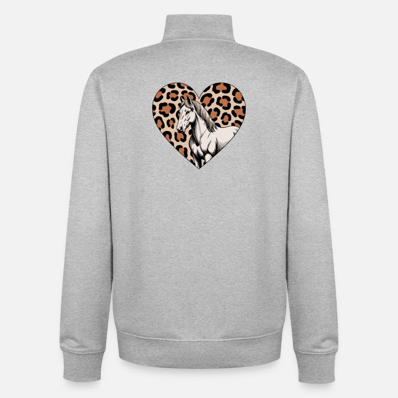 Cœur de léopard avec cheval - Sweat zippé unisexe en coton bio Stanley/Stella - gris chiné