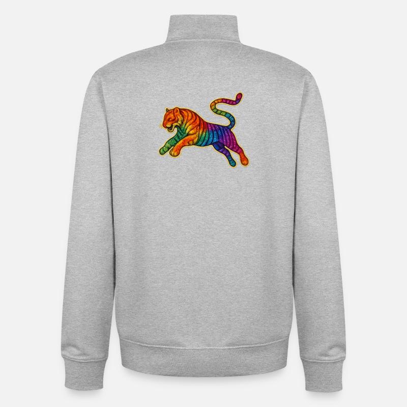 Regenbogen Tiger Patch Design - Unisex Organic Zip Sweatshirt von Stanley/Stella - Grau meliert
