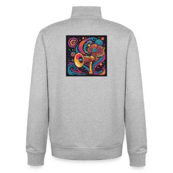 Psychedelic Exploration with Space Speaker - Unisex Organic Zip Sweatshirt by Stanley/Stella - heather grey - Back - AI Model Male 185 light (185cm)