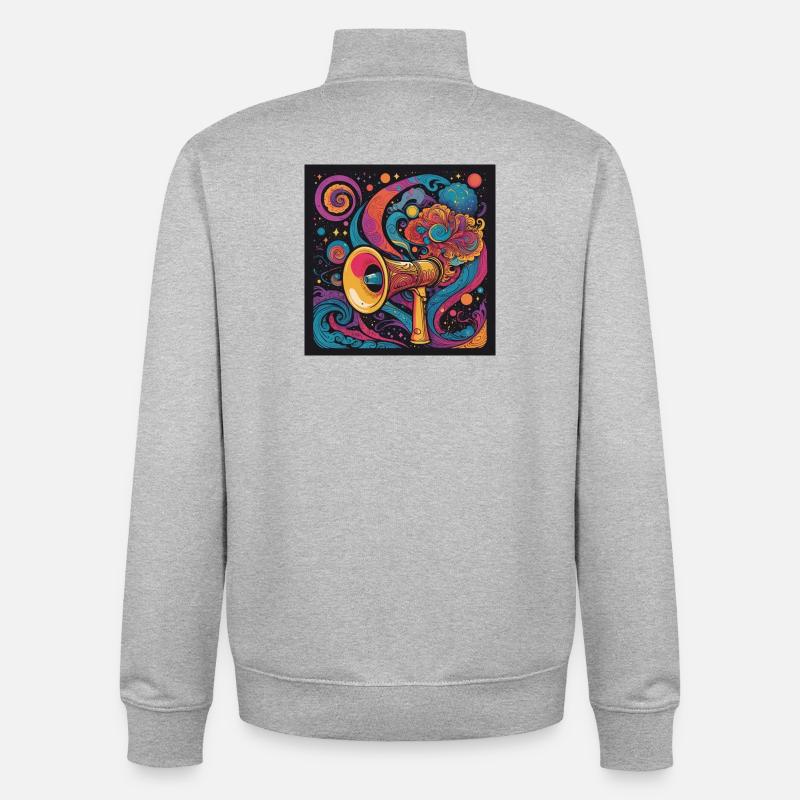 Psychedelic Exploration with Space Speaker - Unisex Organic Zip Sweatshirt by Stanley/Stella - heather grey