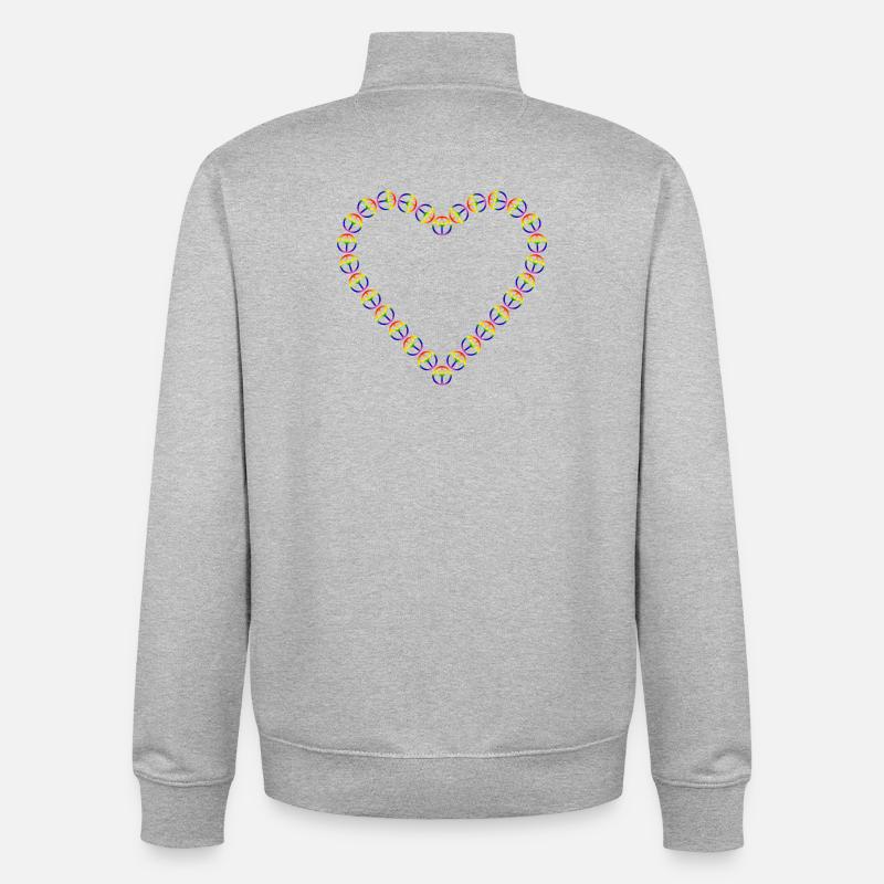Rainbow Peace Heart Pattern - Unisex Organic Zip Sweatshirt by Stanley/Stella - heather grey