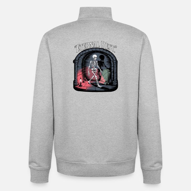 Illustration de squelette de repos éternel - Sweat zippé unisexe en coton bio Stanley/Stella - gris chiné