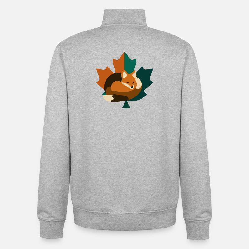 Fox in maple leaf design. - Unisex Organic Zip Sweatshirt by Stanley/Stella - heather grey