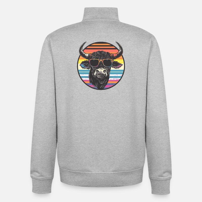 Bison décontracté avec lunettes de soleil - Sweat zippé unisexe en coton bio Stanley/Stella - gris chiné