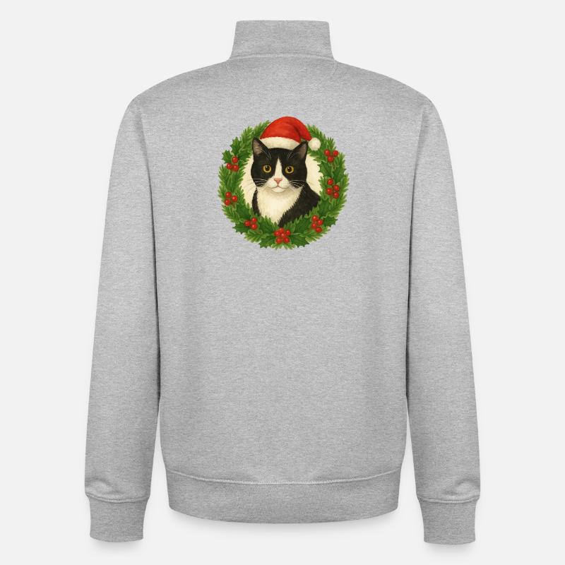 Couronne de chat festive Halloween Noël - Sweat zippé unisexe en coton bio Stanley/Stella - gris chiné