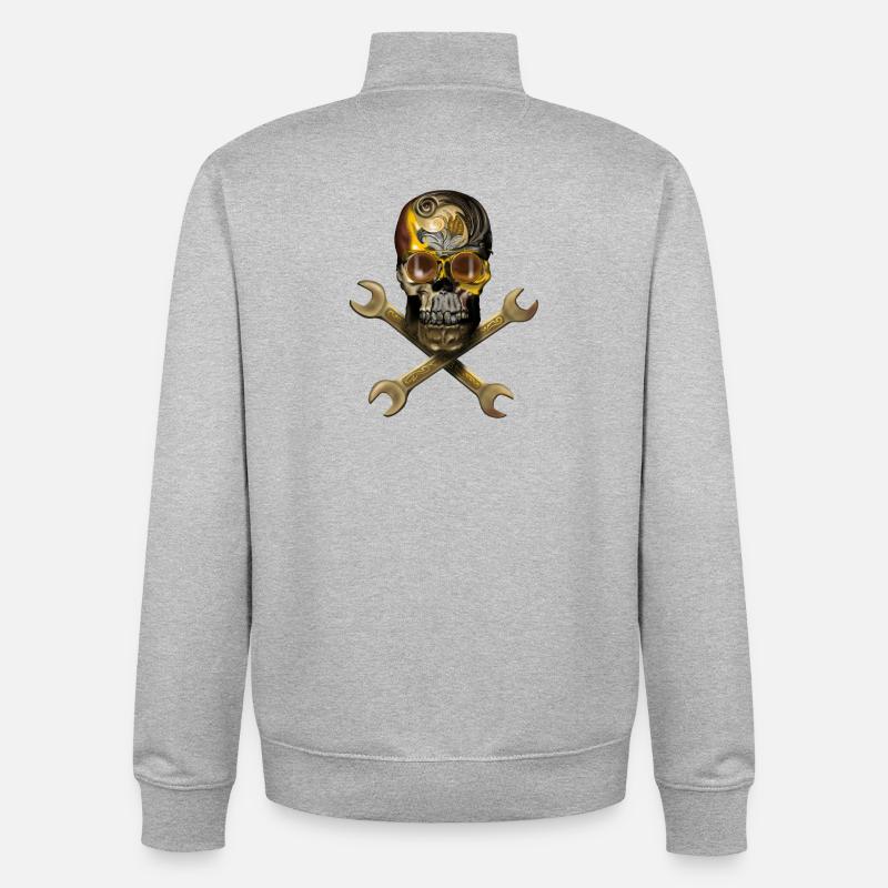Steampunk skull with tools - Unisex Organic Zip Sweatshirt by Stanley/Stella - heather grey