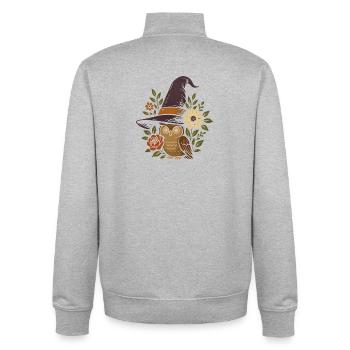 Chouette au chapeau magique avec des fleurs - Sweat zippé unisexe en coton bio Stanley/Stella - gris chiné - Dos - AI Model Male 185 light (185cm)