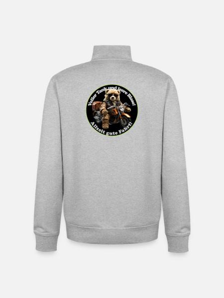 Adventure Teddy on Motorcycle - Unisex Organic Zip Sweatshirt by Stanley/Stella - heather grey