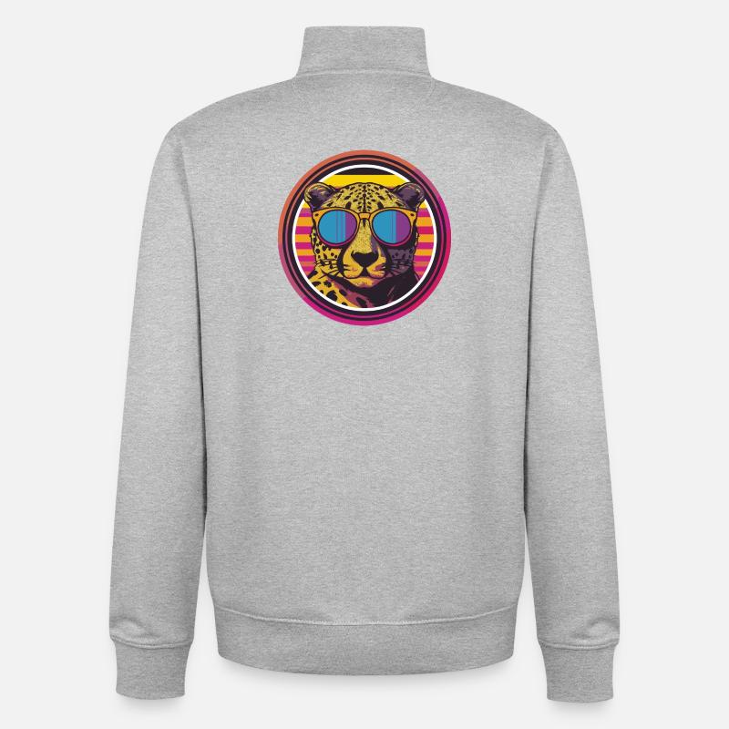 Leopard mit Sonnenbrille im Retro-Stil - Unisex Organic Zip Sweatshirt von Stanley/Stella - Grau meliert