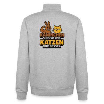 Humorous rabbit & cat motif - Unisex Organic Zip Sweatshirt by Stanley/Stella - heather grey - Back - AI Model Male 185 light (185cm)