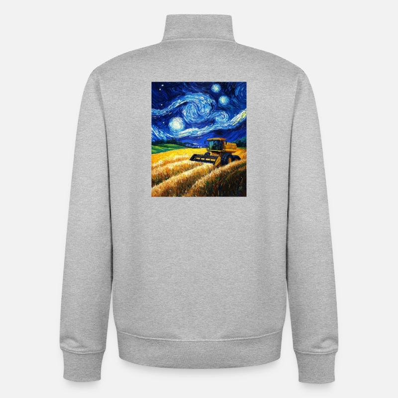 moissonneuse-batteuse fermier style van gogh étoilé - Sweat zippé unisexe en coton bio Stanley/Stella - gris chiné