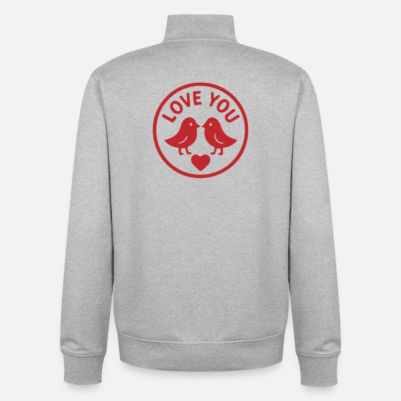Oiseaux d’amour romantique timbre design - Sweat zippé unisexe en coton bio Stanley/Stella - gris chiné