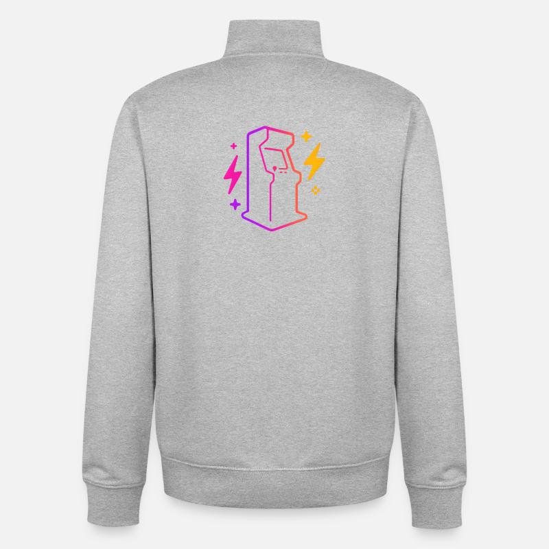 Rétro Neon Arcade Game Outline - Sweat zippé unisexe en coton bio Stanley/Stella - gris chiné