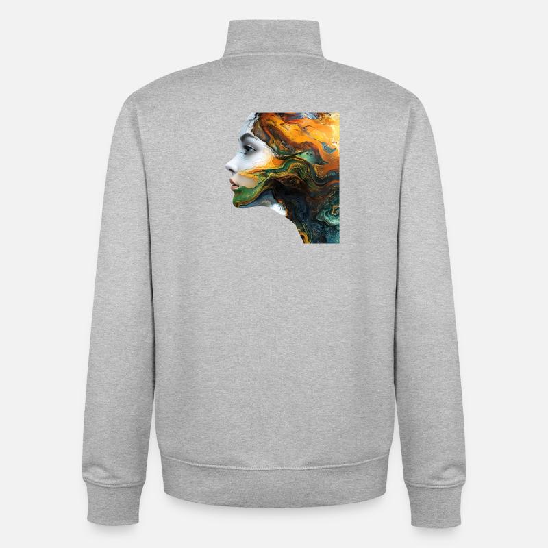 Motif de visage d’art fluide - Sweat zippé unisexe en coton bio Stanley/Stella - gris chiné