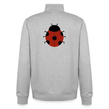 Red Ladybug Illustration for Eco-Friendly Apparel - Unisex Organic Zip Sweatshirt by Stanley/Stella - heather grey - Back - AI Model Male 185 light (185cm)