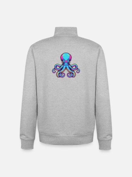 Bunte Oktopus-Illustration mit Neon-Akzenten - Unisex Organic Zip Sweatshirt von Stanley/Stella - Grau meliert