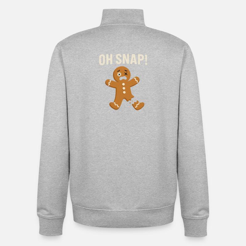 Gingerbread Man with Shocked Expression (Oh Snap) - Unisex Organic Zip Sweatshirt by Stanley/Stella - heather grey