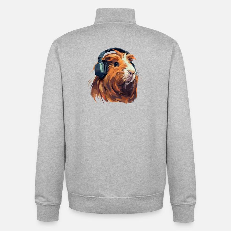 Cochon d’Inde avec des écouteurs - Sweat zippé unisexe en coton bio Stanley/Stella - gris chiné