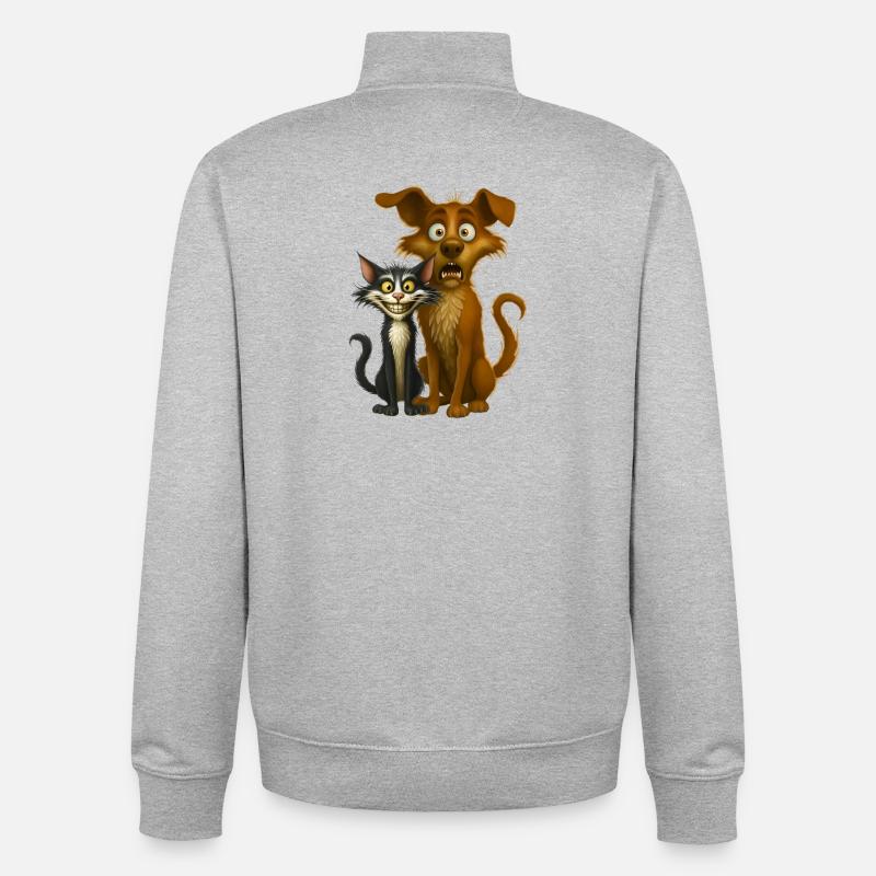 Illustration expressive de dessins animés pour animaux de compagnie - Sweat zippé unisexe en coton bio Stanley/Stella - gris chiné