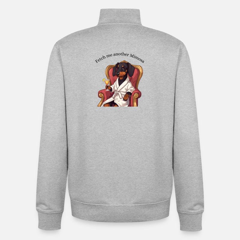 Teckel Mimosa Throne – Fetch Me Another - Sweat zippé unisexe en coton bio Stanley/Stella - gris chiné