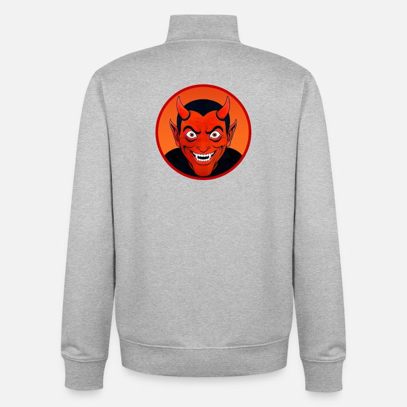Tête de diable démoniaque avec corne - Sweat zippé unisexe en coton bio Stanley/Stella - gris chiné