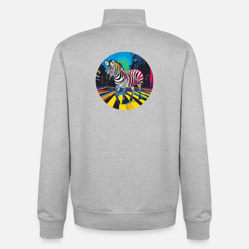 Buntes Zebra in Neon-Stadtbild - Unisex Organic Zip Sweatshirt von Stanley/Stella - Grau meliert