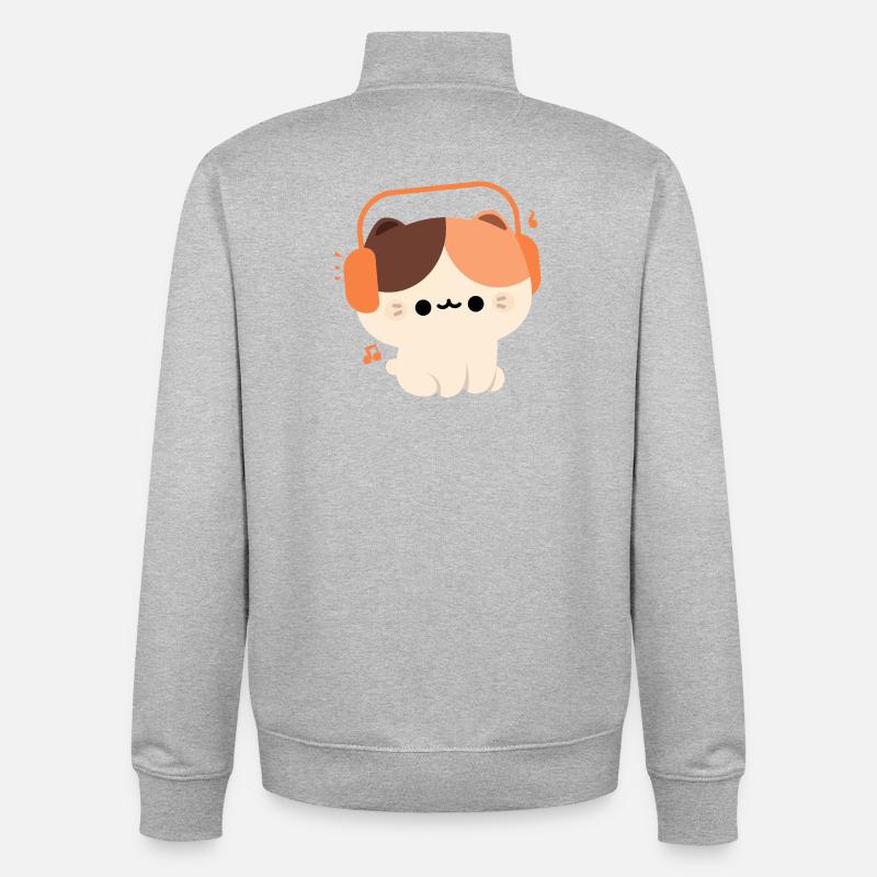 Chat kawaii avec casque design - Sweat zippé unisexe en coton bio Stanley/Stella - gris chiné