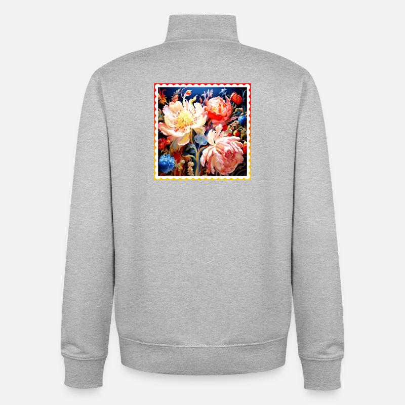 Lebendig Blumenkomposition auf dunklem Hintergrund - Unisex Organic Zip Sweatshirt von Stanley/Stella - Grau meliert