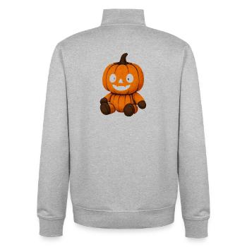Kuscheliger Kürbisplüsch mit lachendem Gesicht - Unisex Organic Zip Sweatshirt von Stanley/Stella - Grau meliert - Hinten - AI Model Male 185 light (185cm)