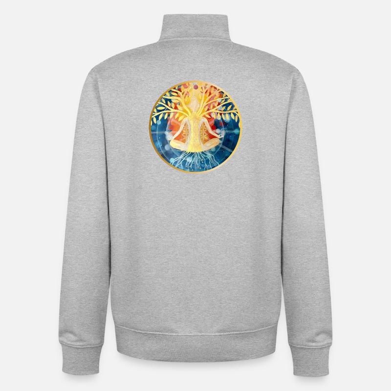 Lebendige Baum-Meditation Illustration - Unisex Organic Zip Sweatshirt von Stanley/Stella - Grau meliert