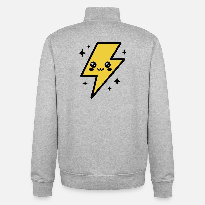 Éclair kawaii avec visage expressif - Sweat zippé unisexe en coton bio Stanley/Stella - gris chiné