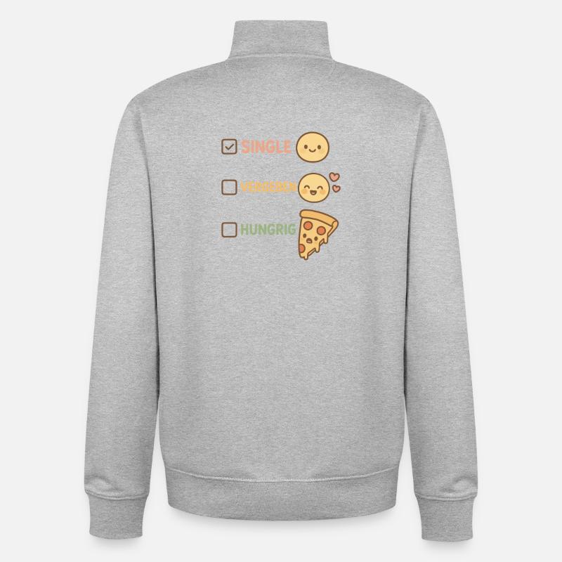 Statut relationnel & mèmes pizza - Sweat zippé unisexe en coton bio Stanley/Stella - gris chiné