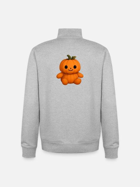 Cute pumpkin teddy bear friendly face - Unisex Organic Zip Sweatshirt by Stanley/Stella - heather grey